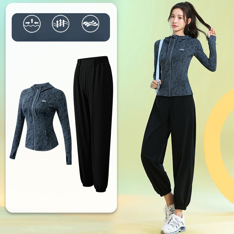 Running Gear Gym - Setelan Lari Wanita Lengan Panjang Motif